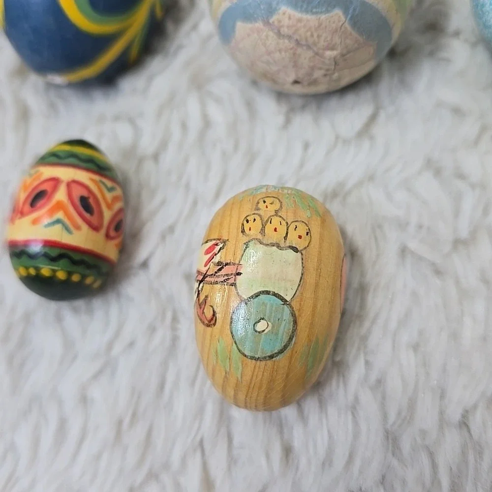 Vintage Easter Egg Tree Ornaments Lot of 10 Hand Painted Wooden Ceramic European